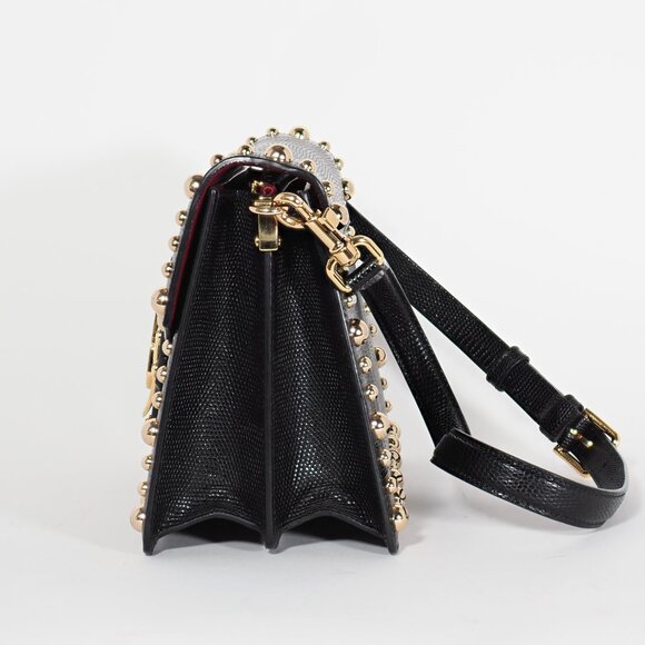 Dolce & Gabbana Black Medium Lucia Shoulder Bag Gold Studded Leather - Picture 3 of 16